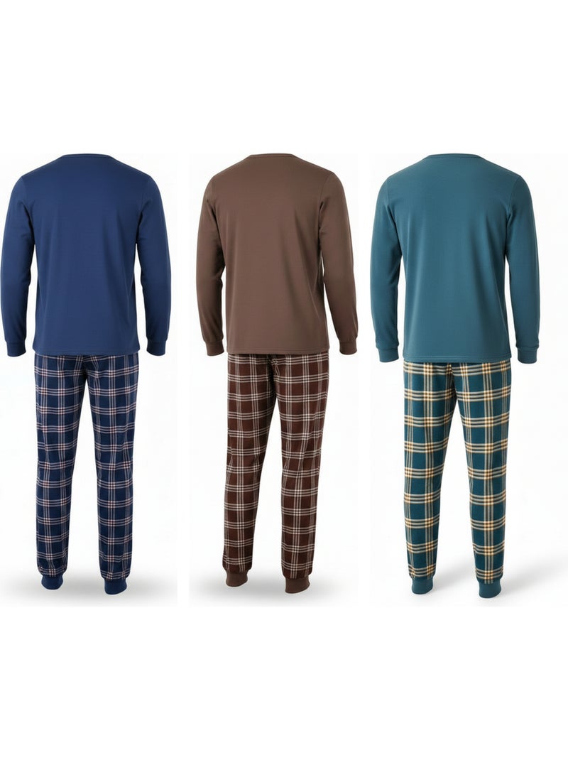 Pijama homem forrado polar ozabi pack 3 cores sortidas Azul Marrom - Kiabi