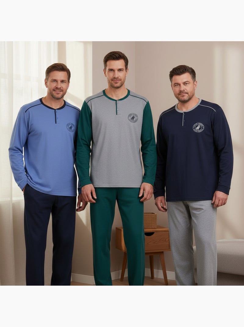 Pijama homem forrado polar ozabi pack 3 cores sortidas Azul Verde - Kiabi