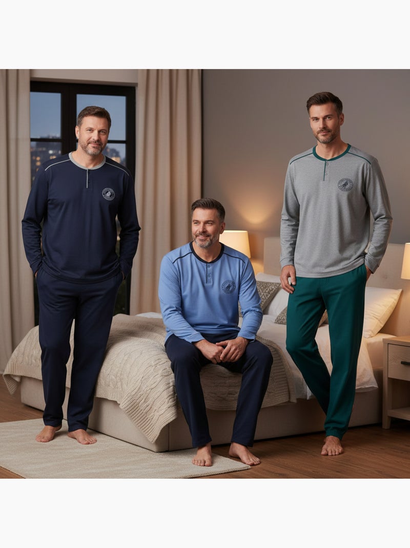 Pijama homem forrado polar ozabi pack 3 cores sortidas Azul Verde - Kiabi