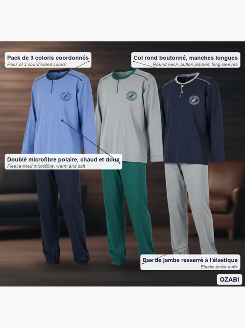 Pijama homem forrado polar ozabi pack 3 cores sortidas - Kiabi