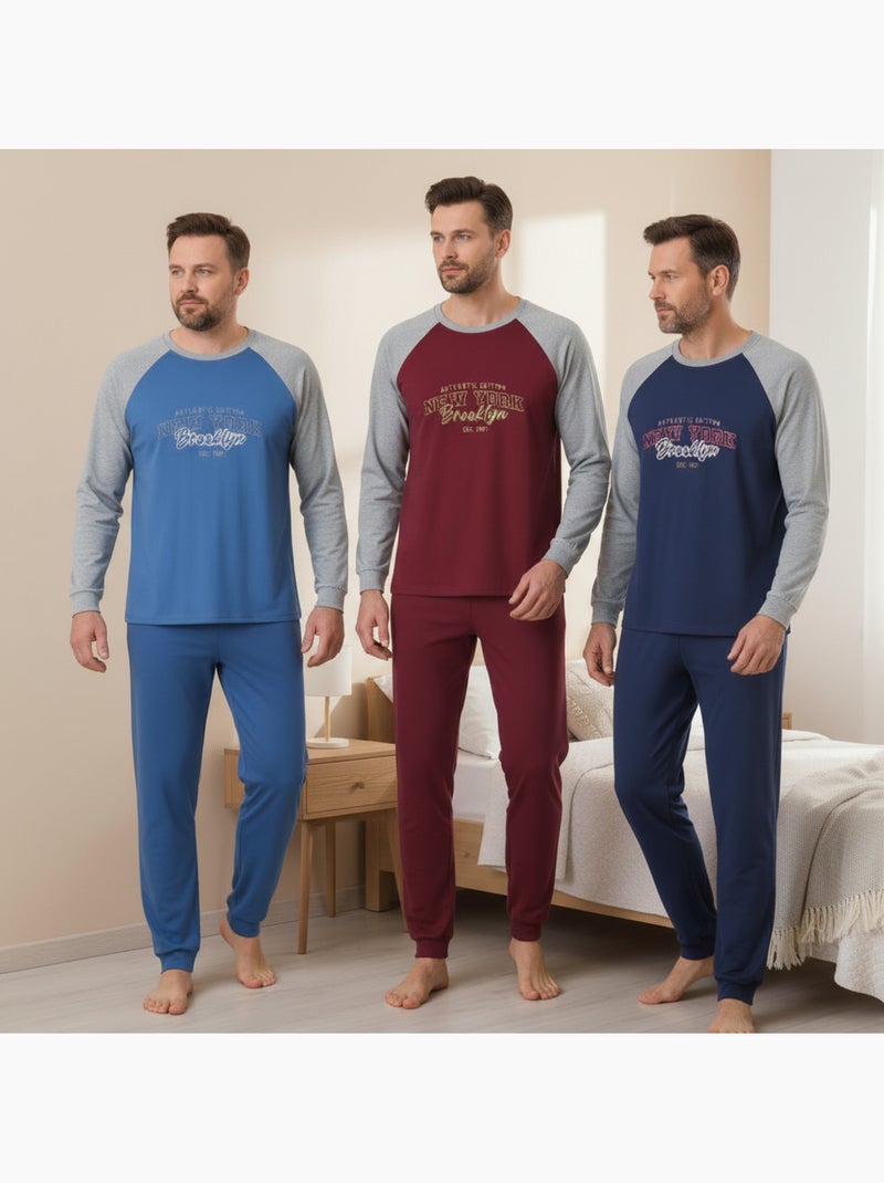 Pijama homem forrado polar ozabi pack 3 cores sortidas Azul Vermelho - Kiabi
