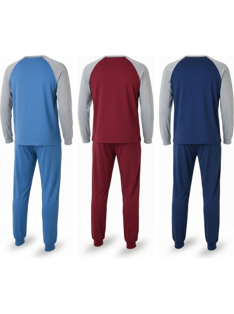 Pijama homem forrado polar ozabi pack 3 cores sortidas Azul Vermelho - Kiabi