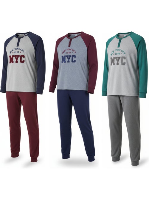 Pijama homem forrado polar ozabi pack 3 cores sortidas - Kiabi