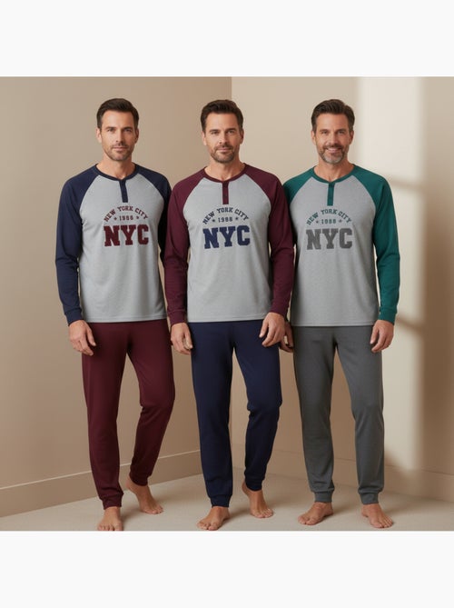 Pijama homem forrado polar ozabi pack 3 cores sortidas - Kiabi