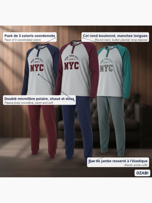 Pijama homem forrado polar ozabi pack 3 cores sortidas - Kiabi