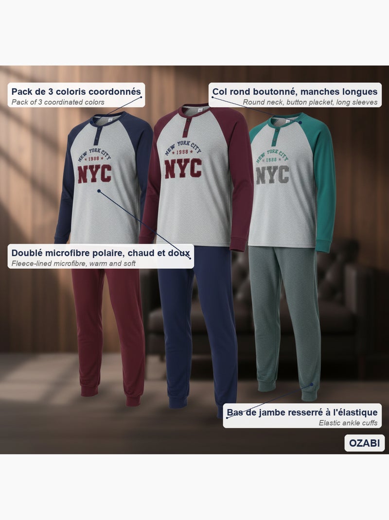 Pijama homem forrado polar ozabi pack 3 cores sortidas Cinza-vermelho - Kiabi
