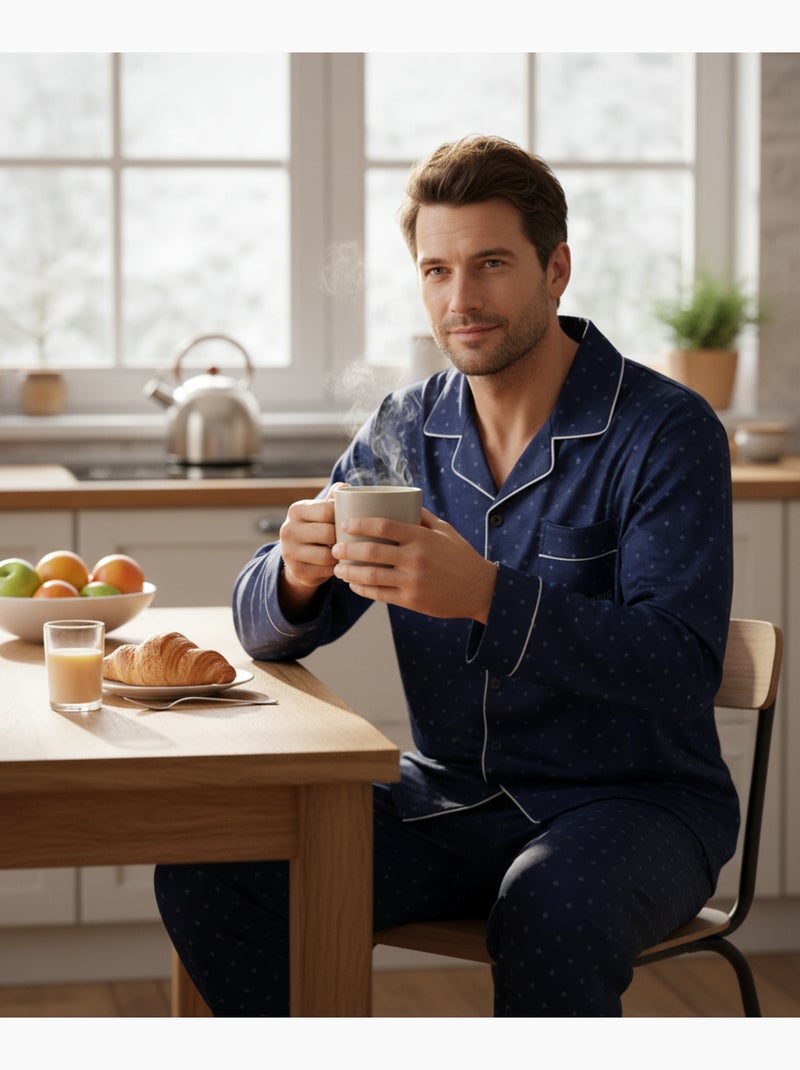 Pijama homem inverno polar abotoado c2529 Azul-marinho - Kiabi