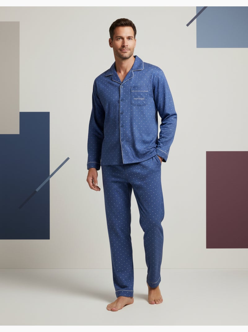 Pijama homem inverno polar abotoado c2529 Azul - Kiabi