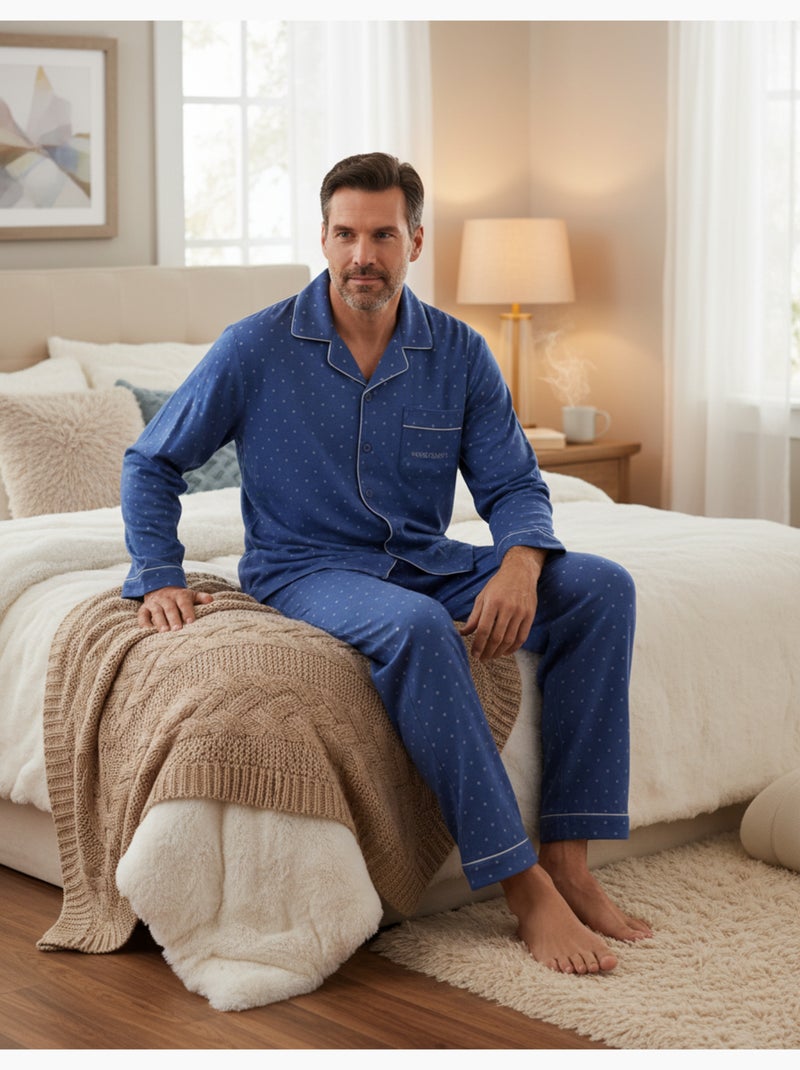 Pijama homem inverno polar abotoado c2529 Azul - Kiabi