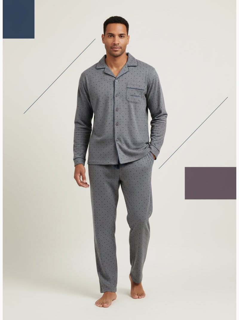 Pijama homem inverno polar abotoado c2529 Cinza - Kiabi