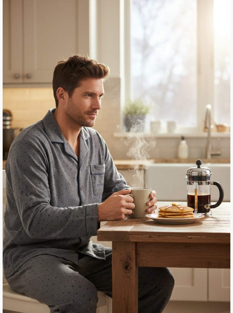 Pijama homem inverno polar abotoado c2529 Cinza - Kiabi