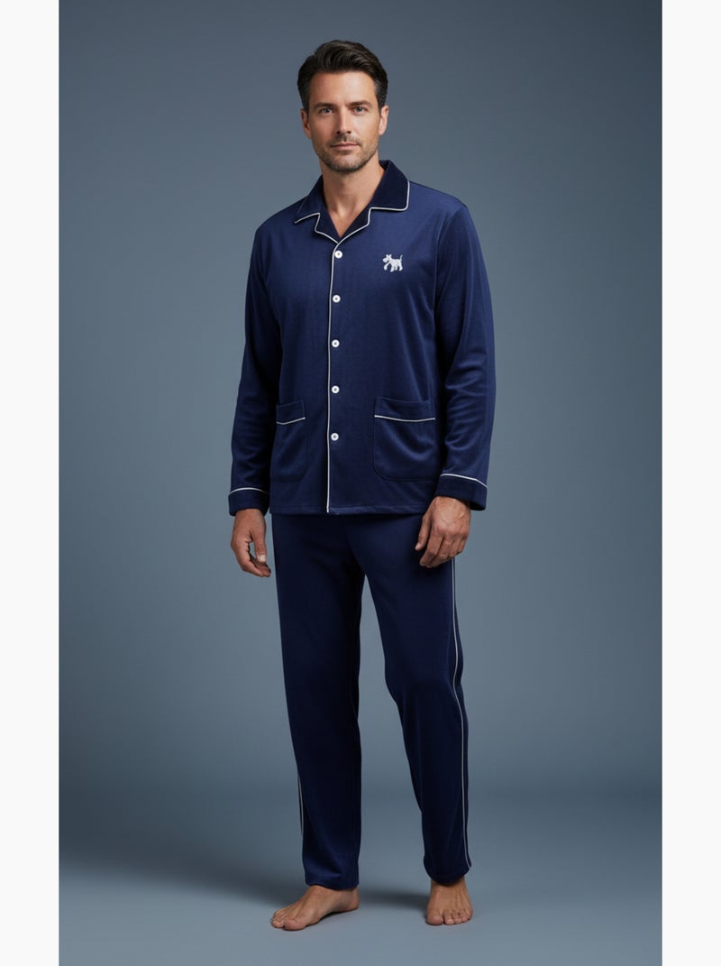Pijama homem inverno polar abotoado c2530 Azul-marinho - Kiabi