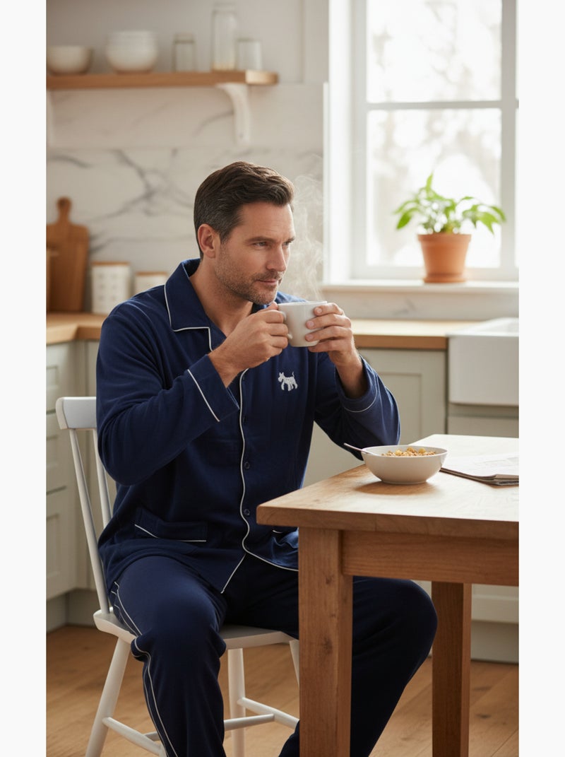 Pijama homem inverno polar abotoado c2530 Azul-marinho - Kiabi