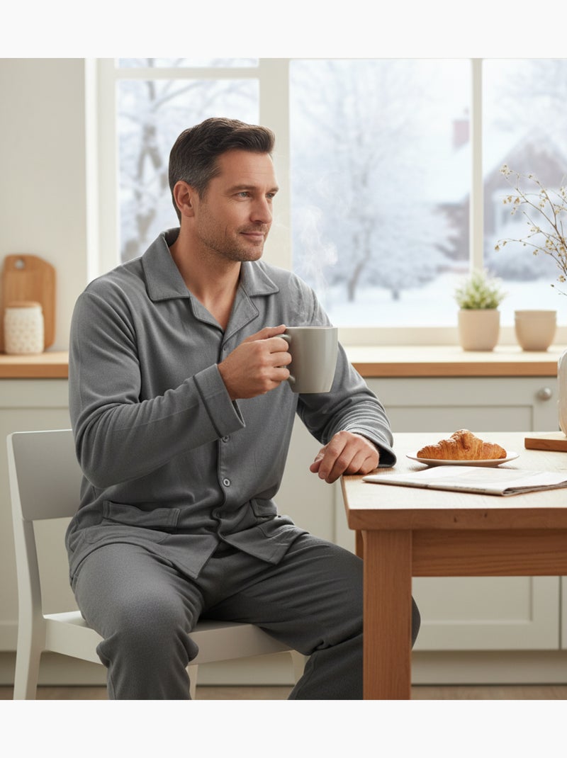 Pijama homem inverno polar abotoado c2530 Cinza - Kiabi