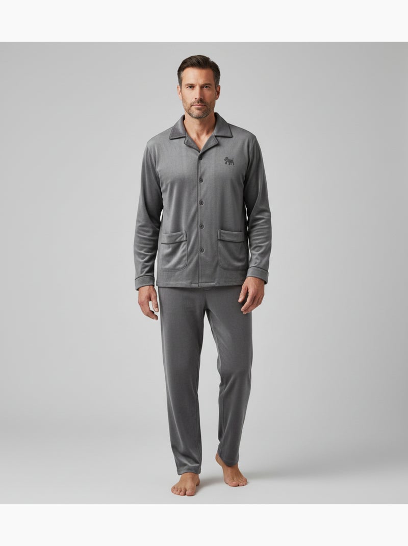 Pijama homem inverno polar abotoado c2530 Cinza - Kiabi