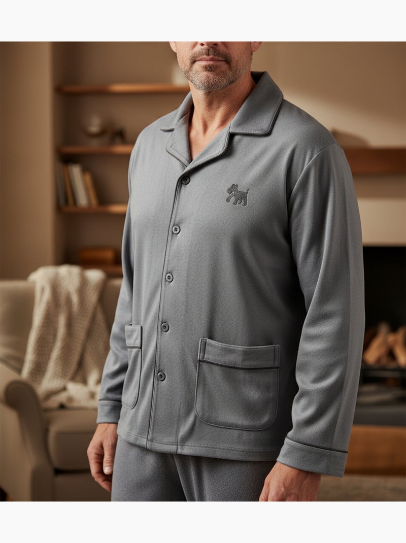 Pijama homem inverno polar abotoado c2530 Cinza - Kiabi