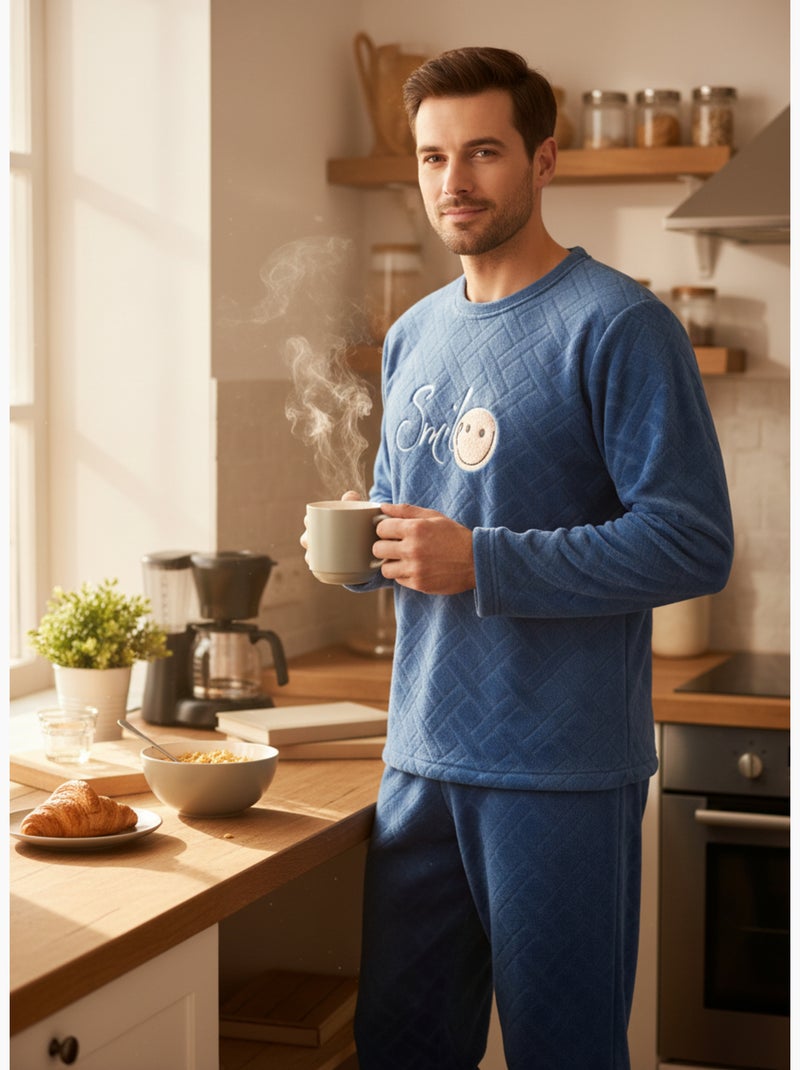 Pijama Homem Inverno Polar Macio SMILE Azul-marinho - Kiabi