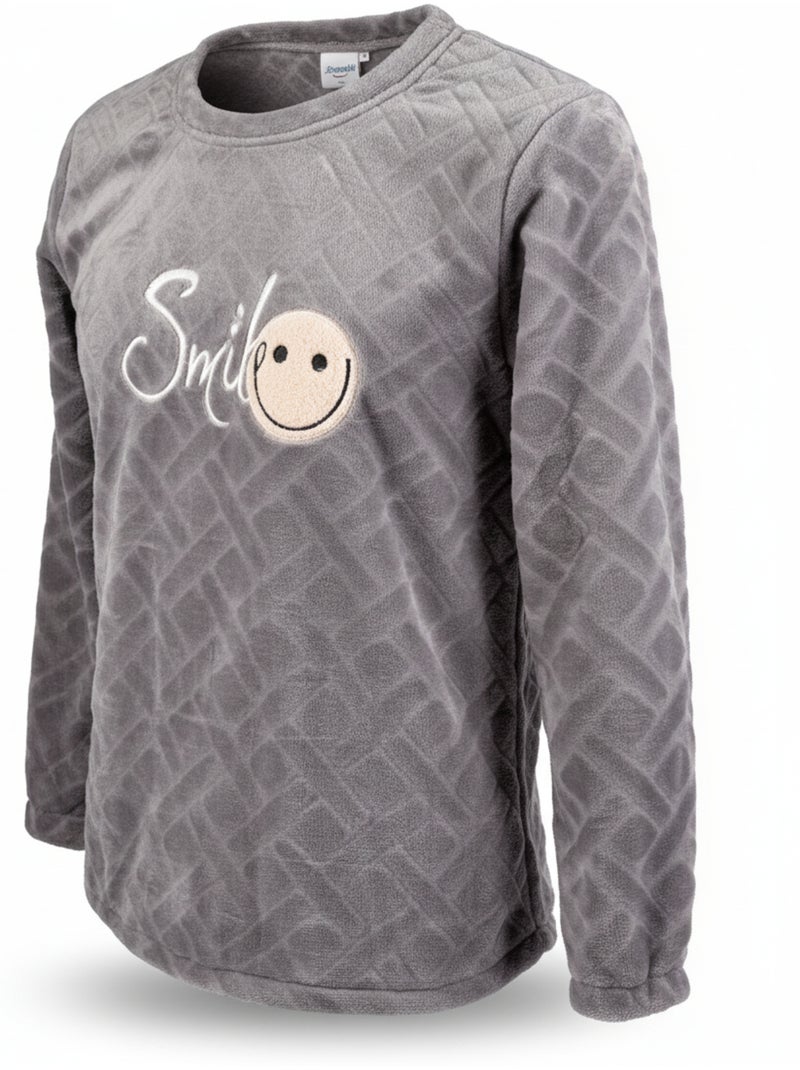 Pijama Homem Inverno Polar Macio SMILE Cinza - Kiabi