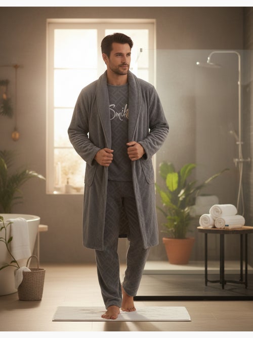Pijama Homem Inverno Polar Macio SMILE - Kiabi Pijama Homem Inverno Polar Macio SMILE - Kiabi