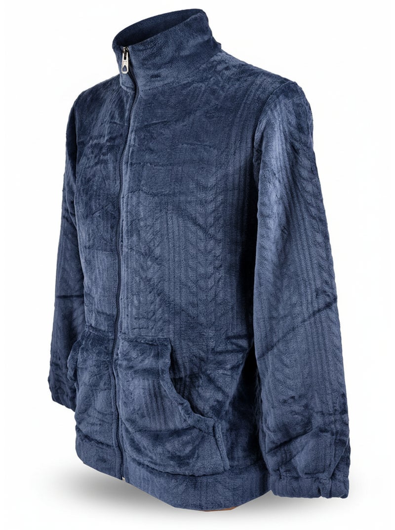 Pijama Homem Inverno Polar Macio ZIP Azul-marinho - Kiabi