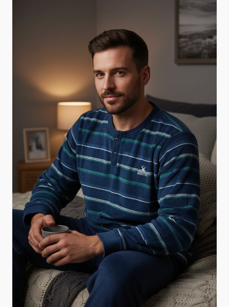 Pijama Homem Inverno Polar Suave ADVENTURE J2565 Azul-marinho - Kiabi