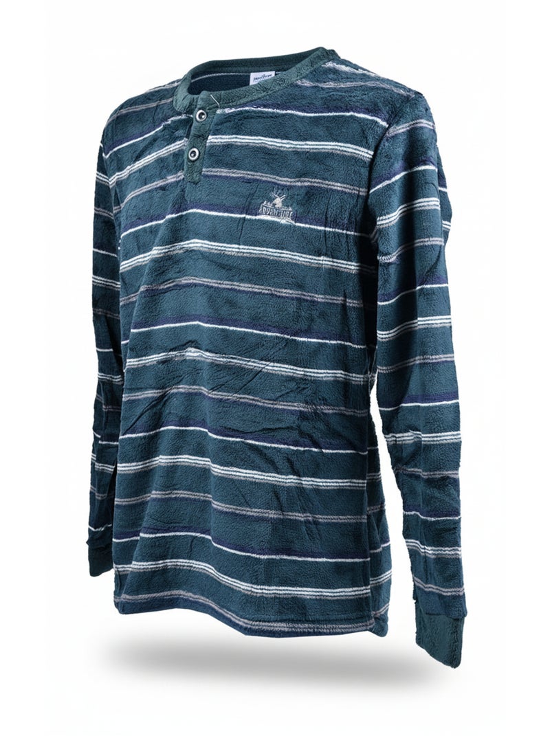 Pijama Homem Inverno Polar Suave ADVENTURE J2565 Verde cáqui - Kiabi