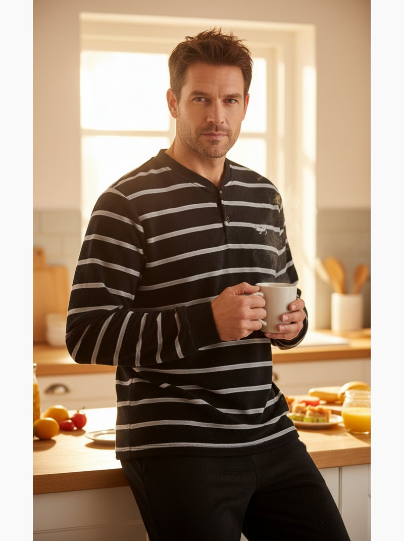 Pijama Homem Inverno Polar Suave RISCAS Z2654 Preto - Kiabi
