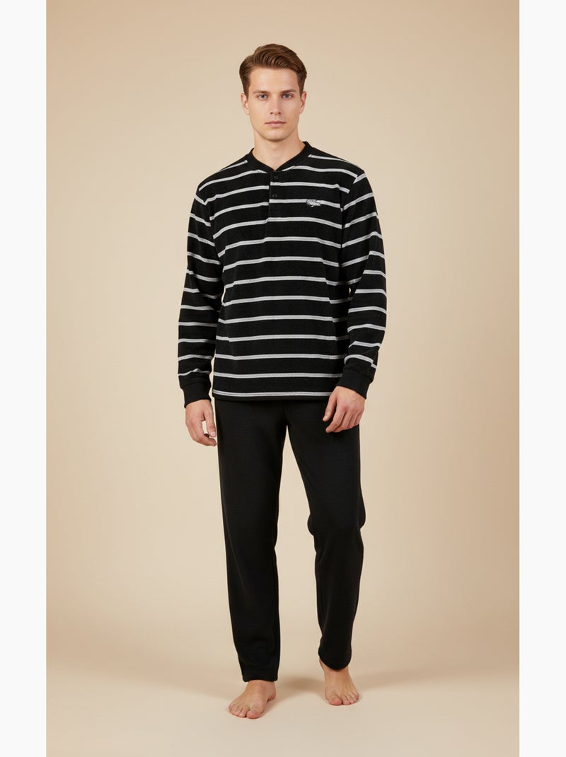 Pijama Homem Inverno Polar Suave RISCAS Z2654 Preto - Kiabi