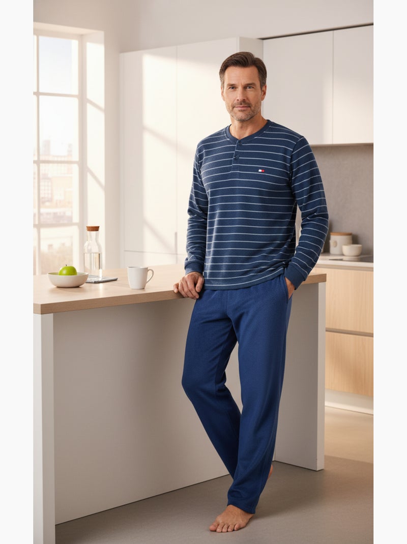 Pijama Homem Inverno Polar ULTRA Suave Z2655 Azul-marinho - Kiabi