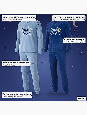 Pijama homem pack de 2 ozabi, polar macio e fofinho, bordado
