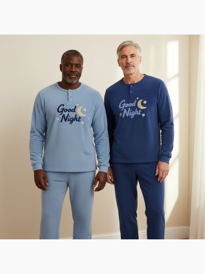 Pijama homem pack de 2 ozabi, polar macio e fofinho, bordado Azul Azul-céu - Kiabi