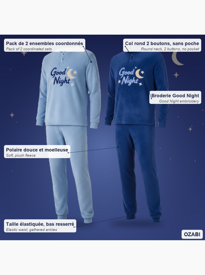 Pijama homem pack de 2 ozabi, polar macio e fofinho, bordado Azul Azul-céu - Kiabi