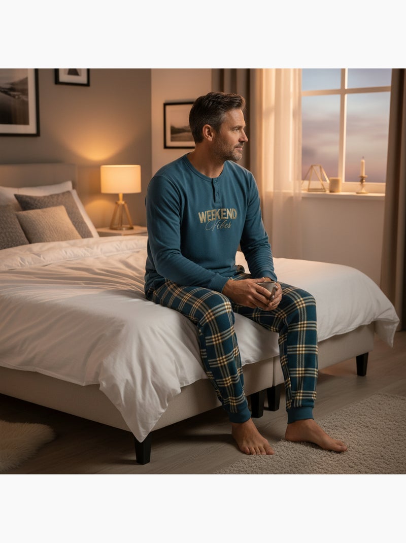 Pijama homem polar ozabi brodado weekend vibes Azul - Kiabi