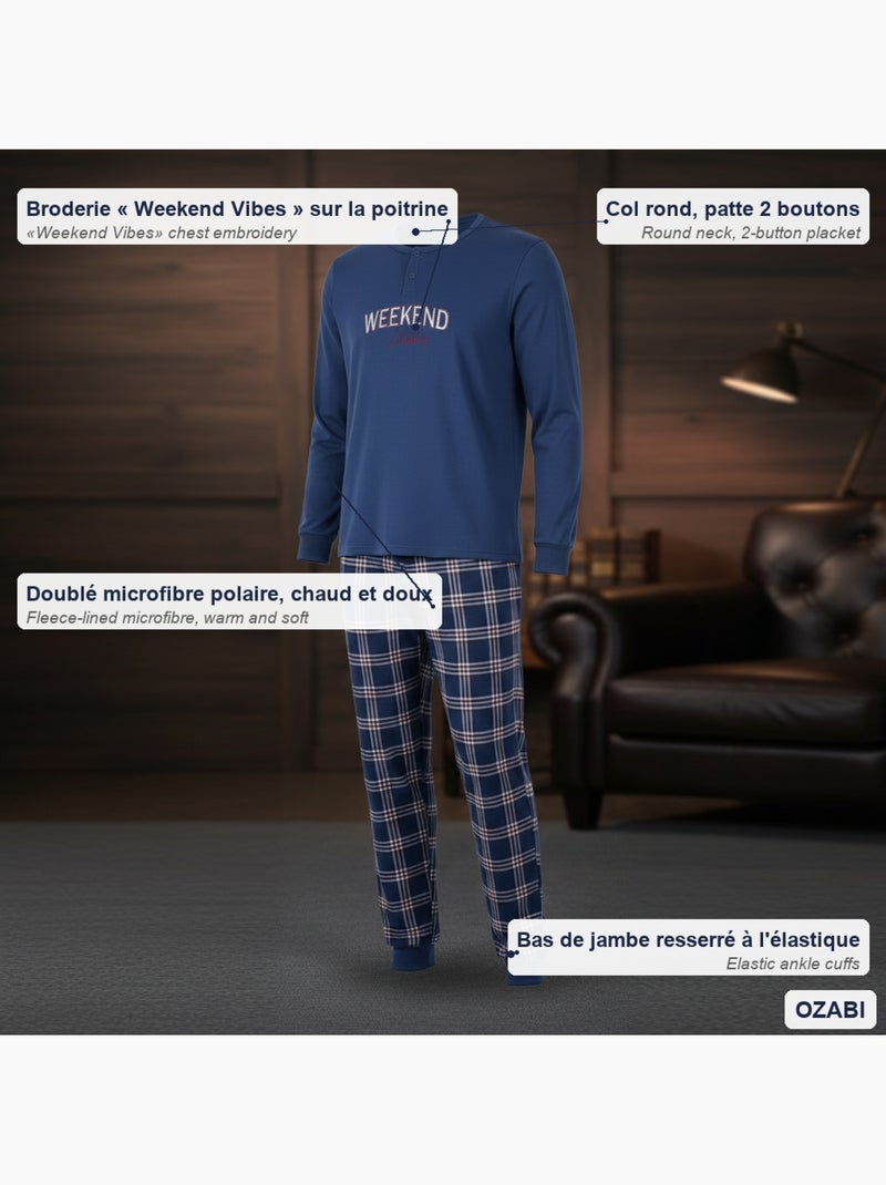 Pijama homem polar ozabi brodado weekend vibes Azul-marinho - Kiabi