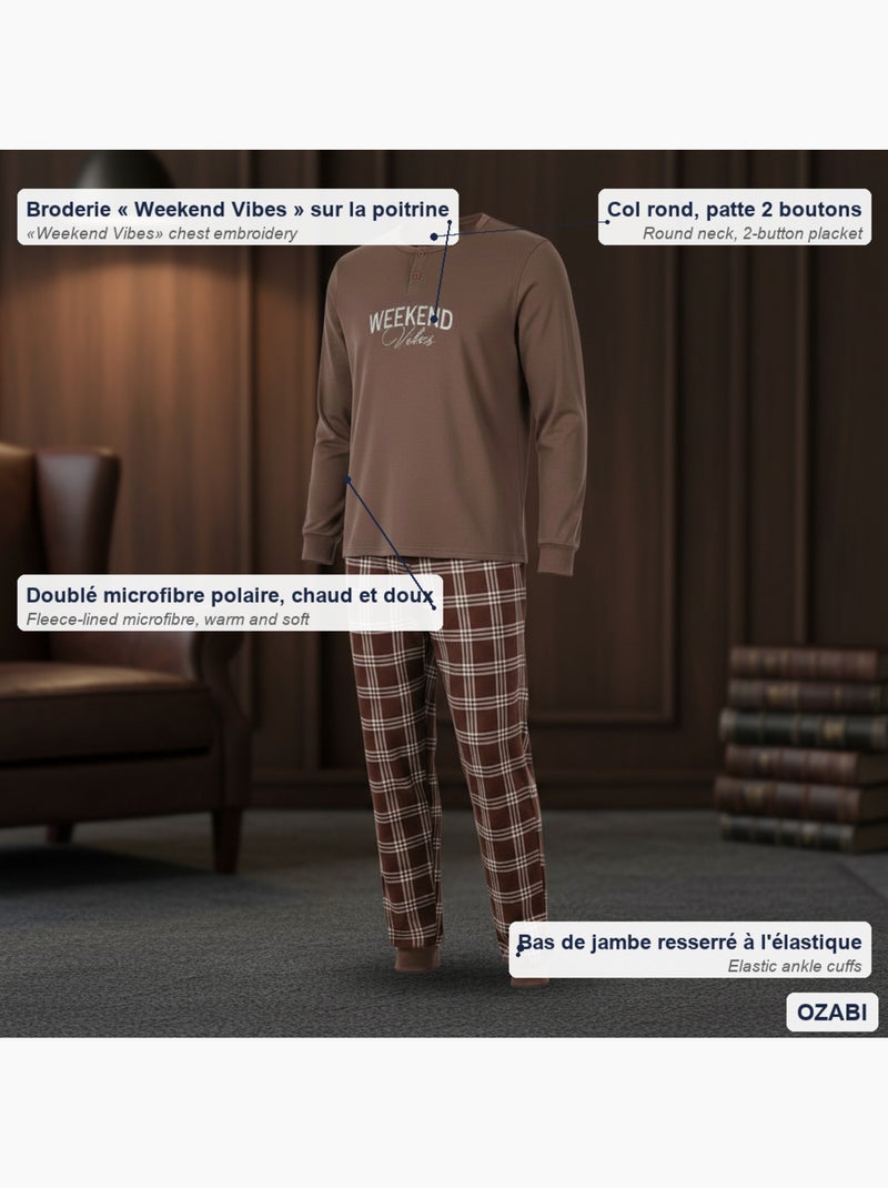 Pijama homem polar ozabi brodado weekend vibes Castanho - Kiabi