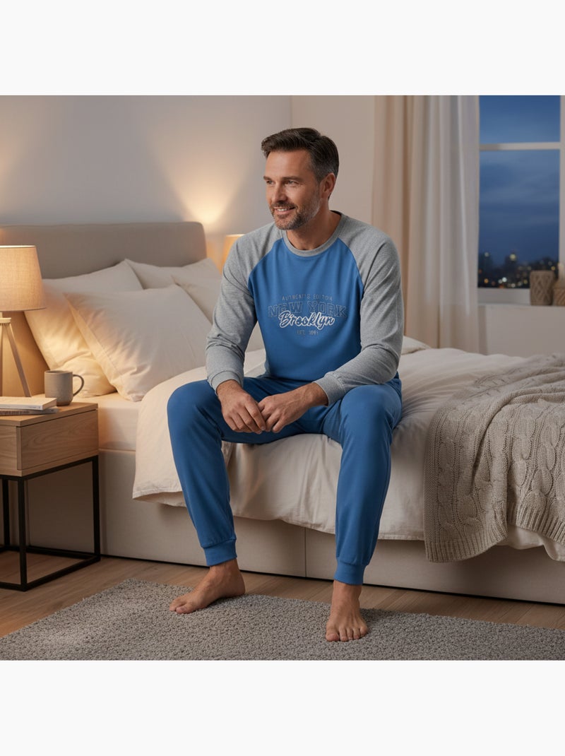 Pijama homem polar raglan bordado ozabi Azul - Kiabi
