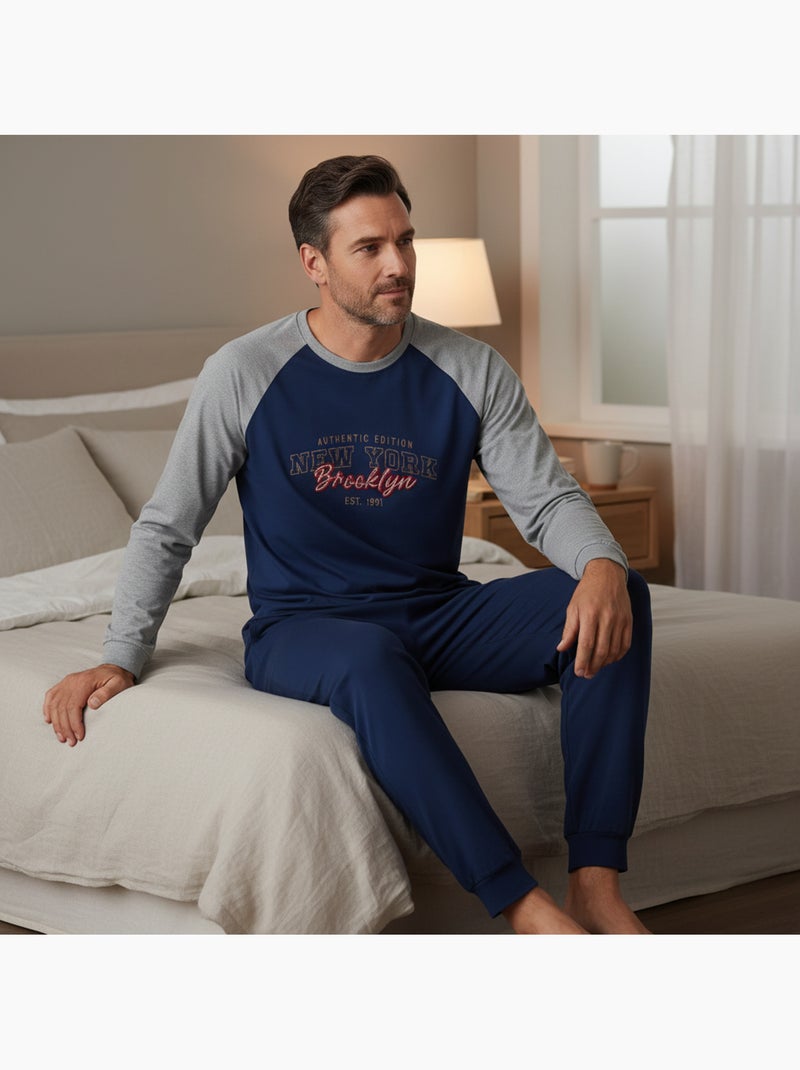 Pijama homem polar raglan bordado ozabi Azul-marinho - Kiabi