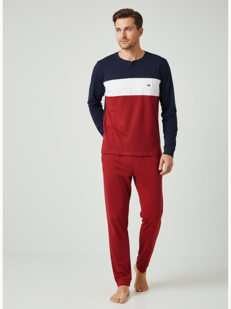 Pijama Homem Tricolor Microfibra Stretch C2520 Bordô - Kiabi