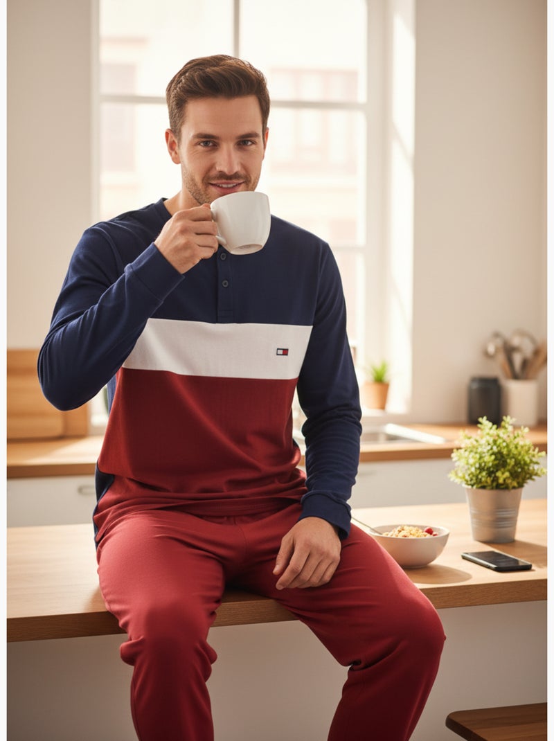 Pijama Homem Tricolor Microfibra Stretch C2520 Bordô - Kiabi