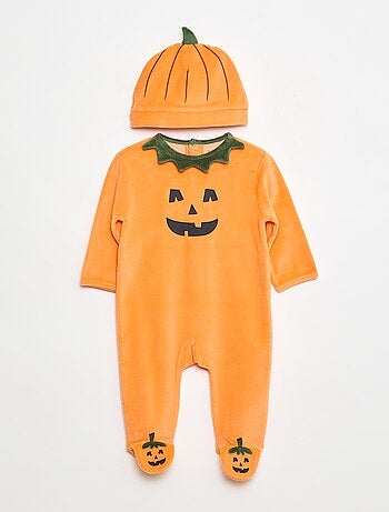 Pijama inteiro abóbora + chapéu abóbora - 2 peças