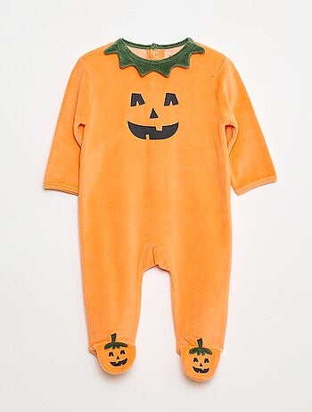Pijama inteiro abóbora + chapéu abóbora - 2 peças