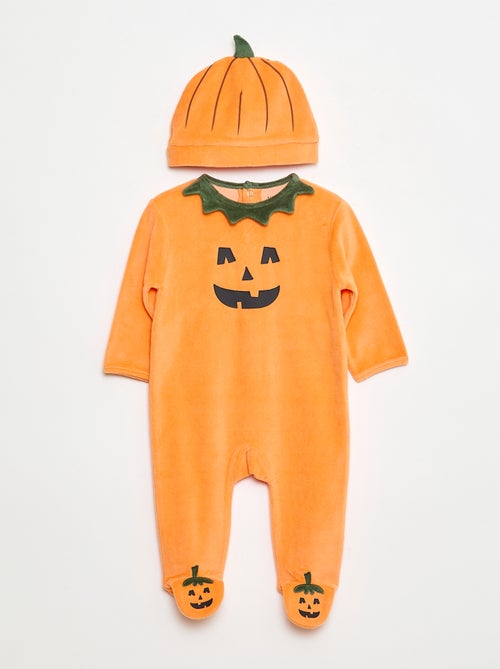 Pijama inteiro abóbora + chapéu abóbora - 2 peças - Kiabi