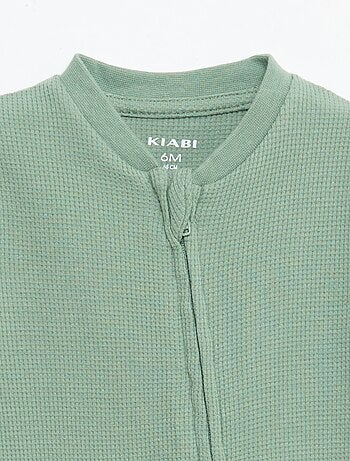 Pijama inteiro estilo favo de mel liso com zíper