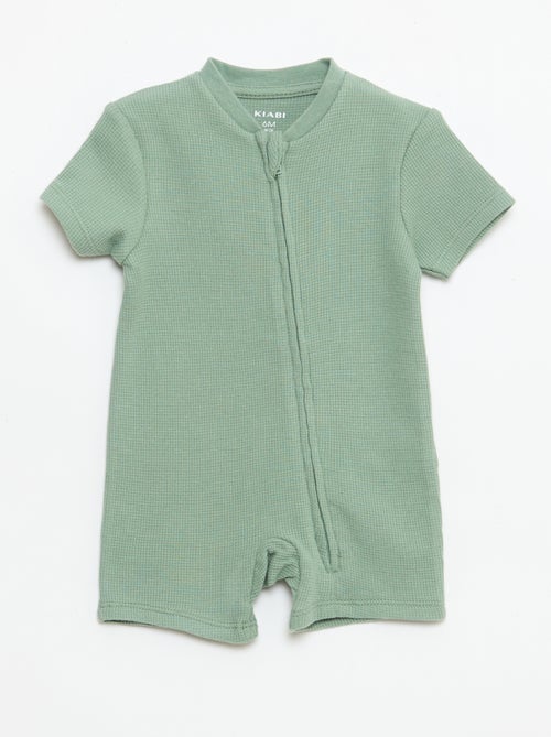 Pijama inteiro estilo favo de mel liso com zíper - Kiabi