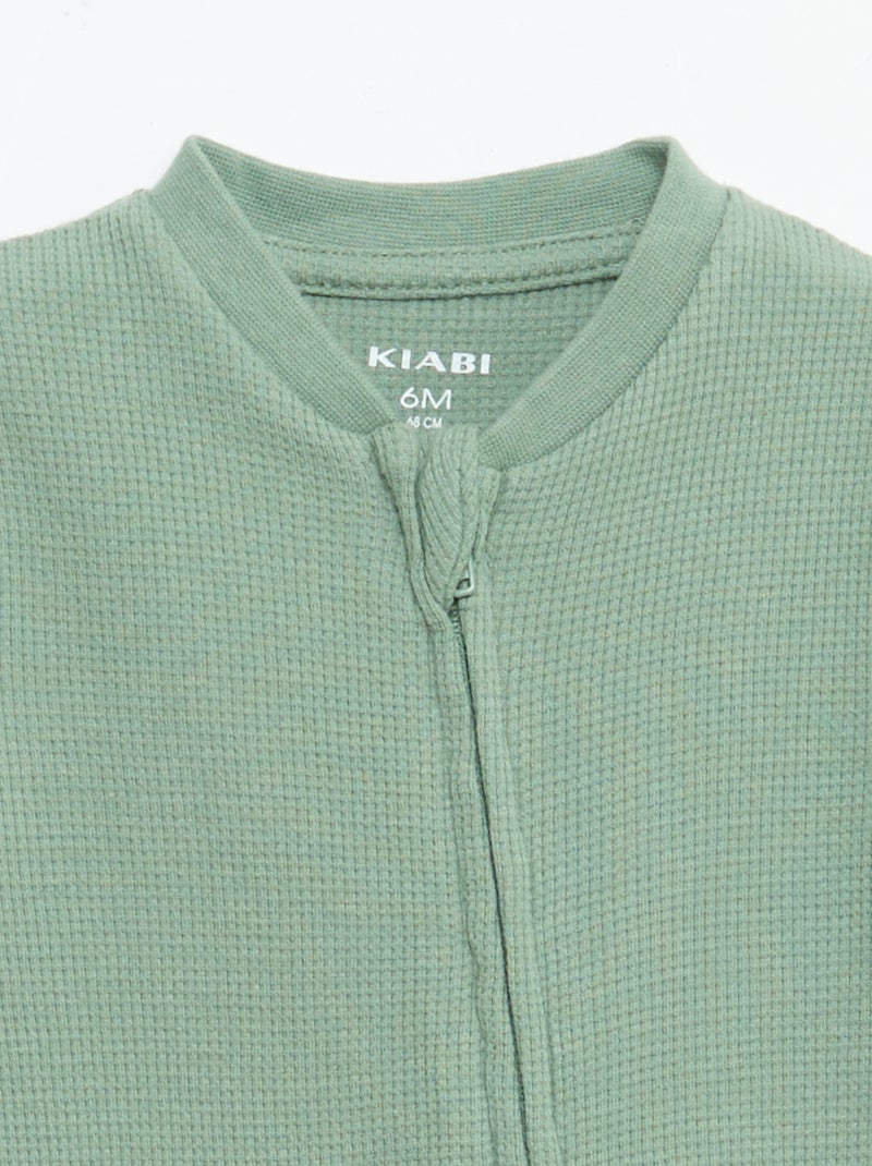 Pijama inteiro estilo favo de mel liso com zíper Verde - Kiabi