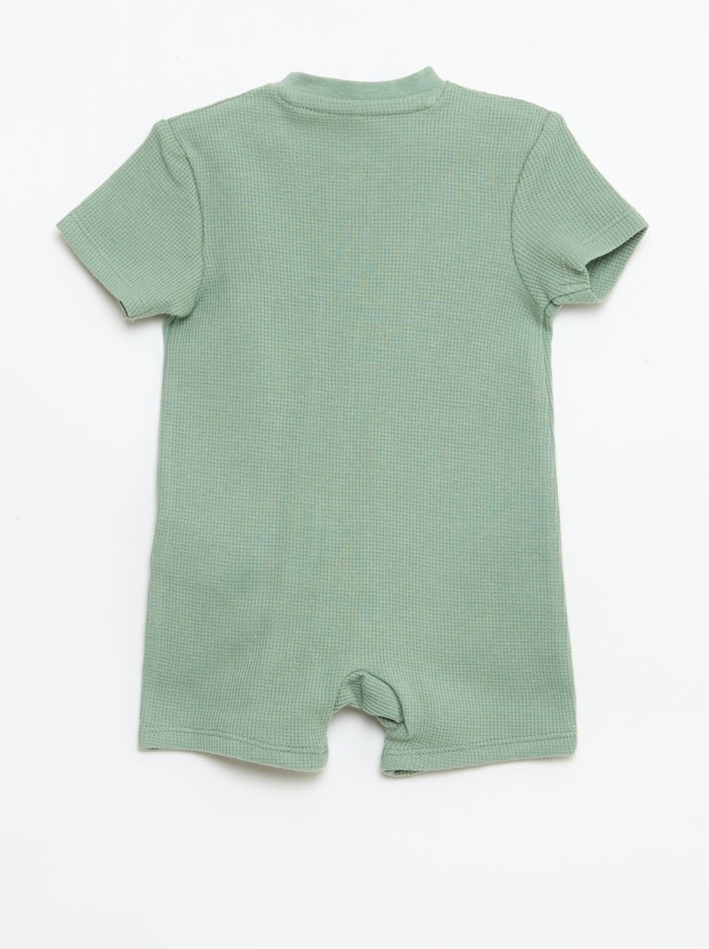 Pijama inteiro estilo favo de mel liso com zíper Verde - Kiabi