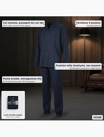 Pijama Longo Homem Totalmente Abotoado 100% Algodão OLIVER GRANT PARIS
