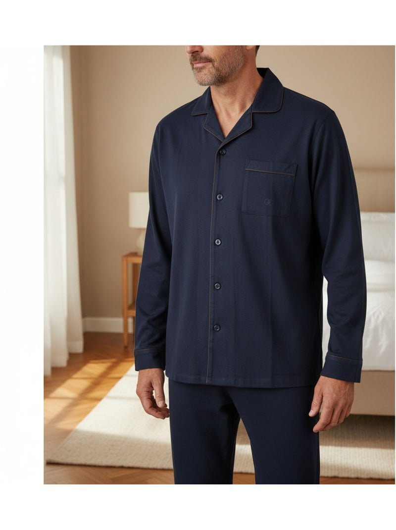 Pijama Longo Homem Totalmente Abotoado 100% Algodão OLIVER GRANT PARIS Azul-marinho - Kiabi