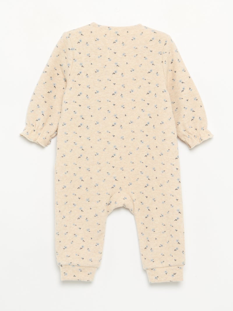Pijama-macacão de veludo de manga comprida sem pés Bege - Kiabi