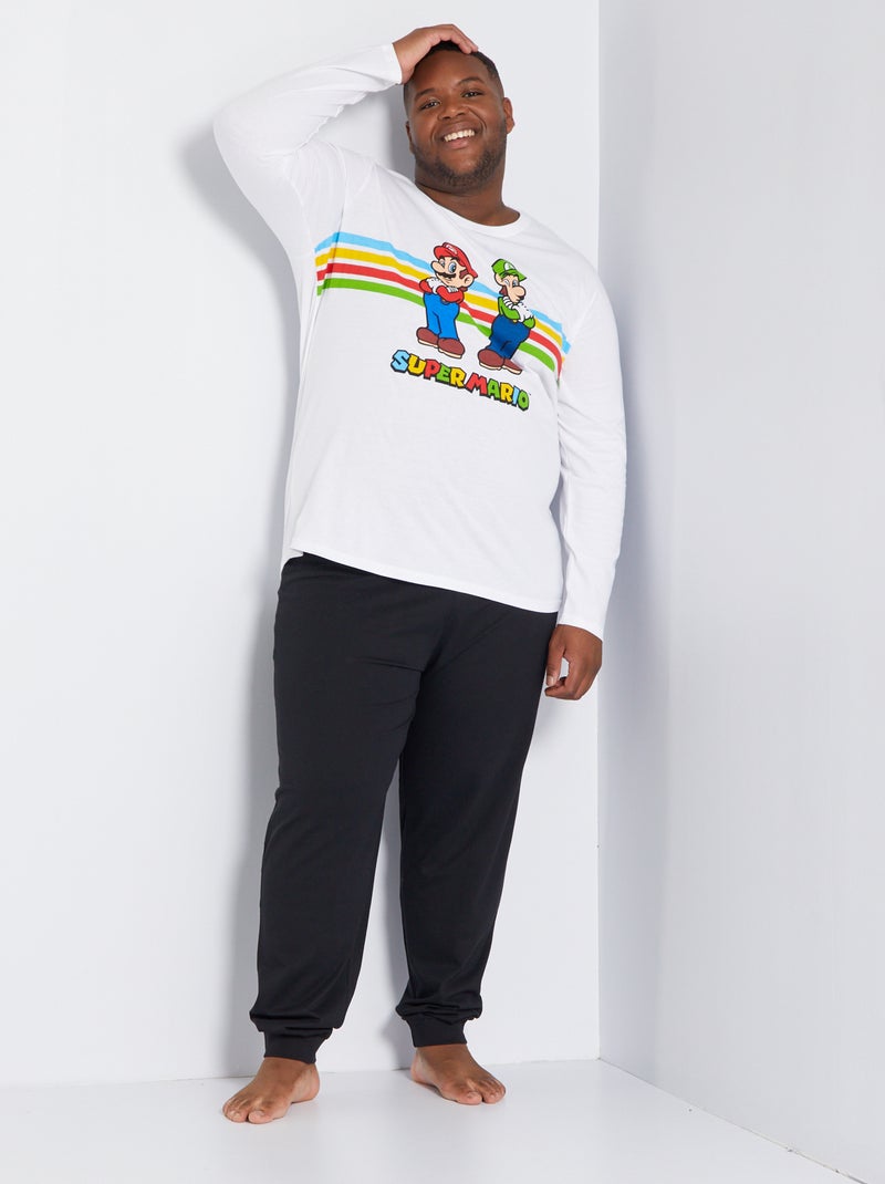 Pijama 'Mário e Luigi' em jersey - 2 peças Branco/ Preto - Kiabi